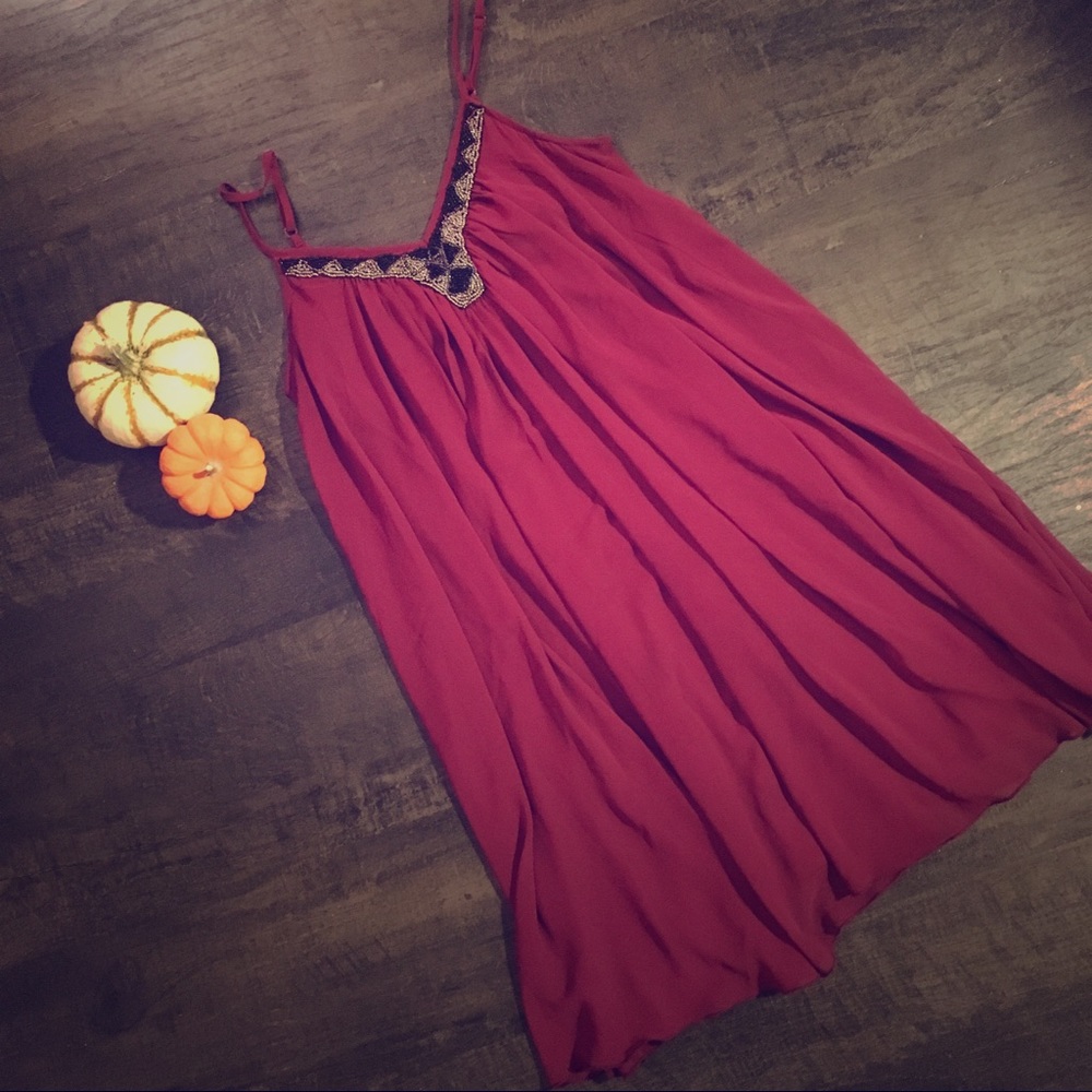 Beaded Maroon Tunic Top
